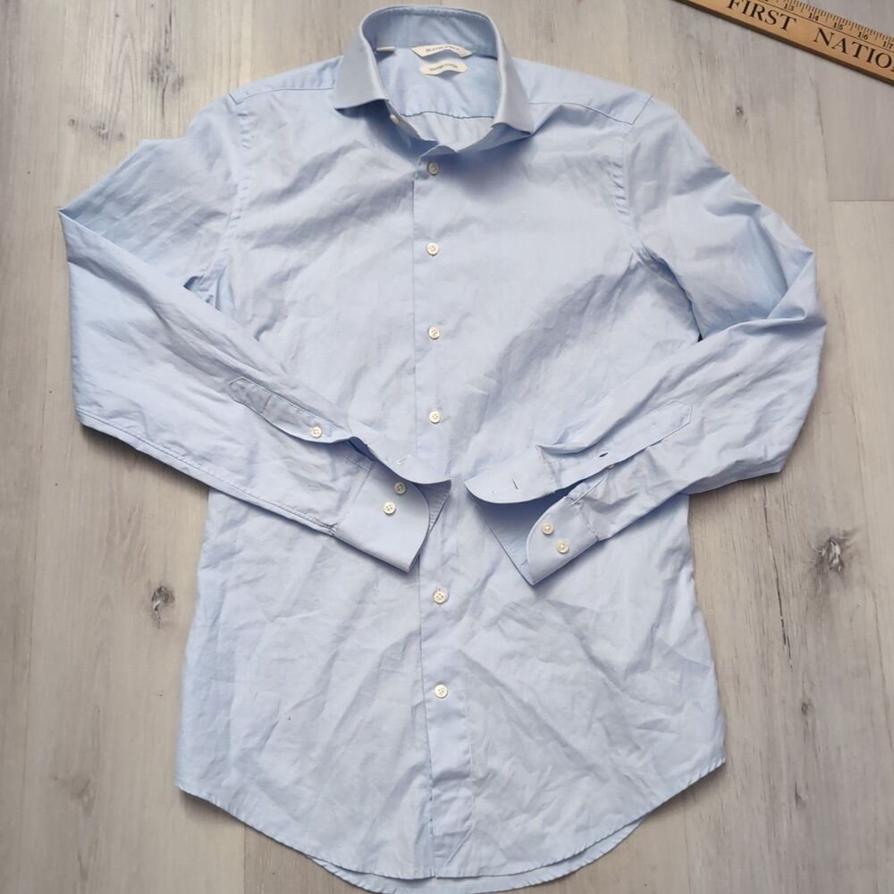 SuitSupply Button Shirt Mens Size 15/38 Light Blue White Preppy Egyptian Cotton